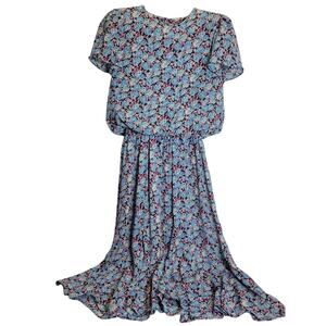 Vintage Positive Attitude Blouson Floral Dress Midi Womens 5/6 Shoulder Pads